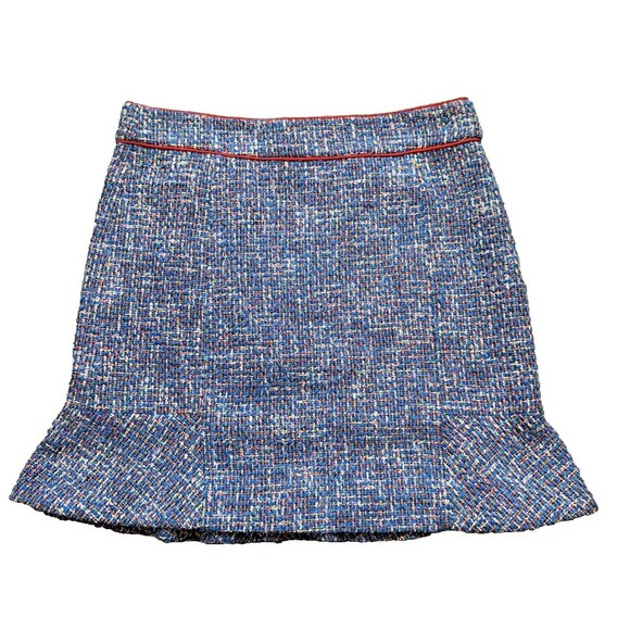 J. Crew Fluted Skirt Autumn Tweed Size 14 Blue Metallic Preppy Old Money - Picture 2 of 7